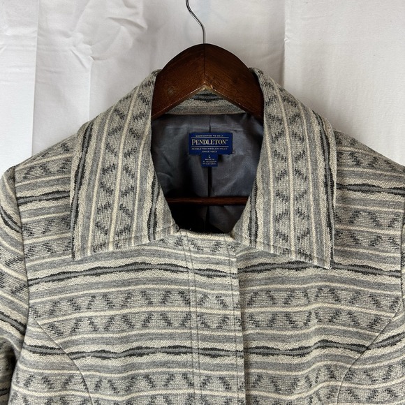 Pendleton Women's Large‎ Aztec Woolen Mills Full Zip Jacket Gray Virgin Wool - Picture 2 of 15